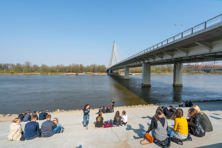Warsaw, Poland. April 2018.   relax along the banks of the Vistula River in the springのeditorial素材