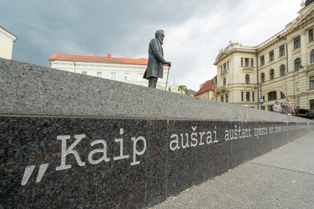 Vilnius, Lithuania. May 2019.  A view of the statue of Jono Basanavi?iaus
