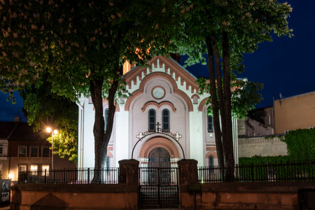 Vilnius, Lithuania. May 2019.   An outdoor view of Saint Parasceve Orthodox Church at nightのeditorial素材