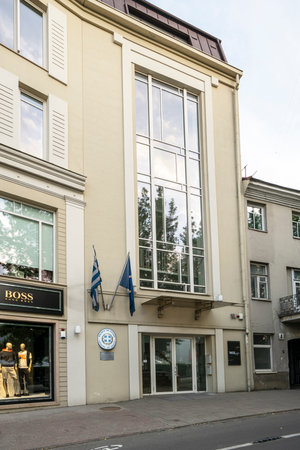 Vilnius, Lithuania. May 2019.   A view of the Greek embassy building