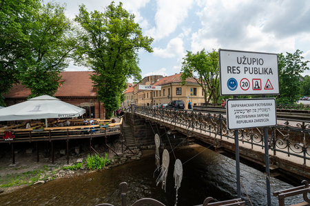 Vilnius, Lithuania. May 2019.  the sign on the bridge that marks the border with the free republic of Uzupisのeditorial素材