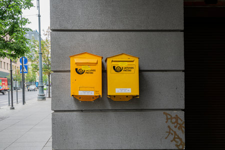 Vilnius, Lithuania. May 2019.   the letter boxes of the Lithuanian post office