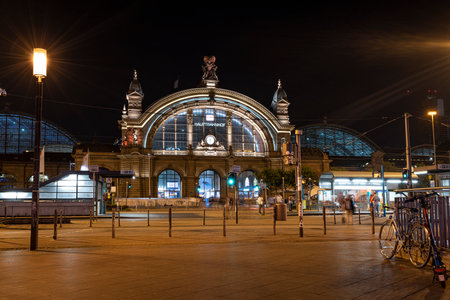 Frankfurt am Main, July 2019.   Frankfurt am Main train station at nightのeditorial素材
