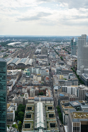 Frankfurt am Main, July 2019.  AAn aerial panoramic view of the cityのeditorial素材