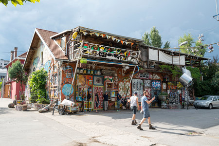 Ljubljana, Slovenia. August 3, 2019.   Metelkova City Autonomous Cultural Center in the city centerのeditorial素材