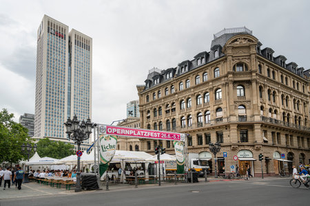Frankfurt am Main, July 2019.  A view of the Opernplatz fest standsのeditorial素材