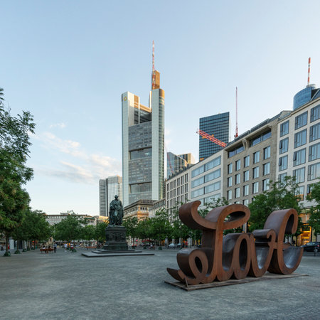 Frankfurt am Main, July 2019.  view of the monument and the statue of Goethe in the square of the same nameのeditorial素材