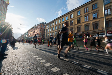 Stockholm, Sweden. September 2019.  participants at Stockholm Halvamarathon 2019 held on September 8thのeditorial素材