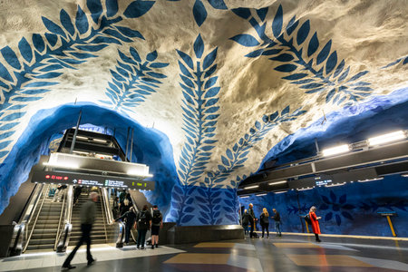 Stockholm, Sweden. September 2019. A view of the T-Centralen Metro station platforms