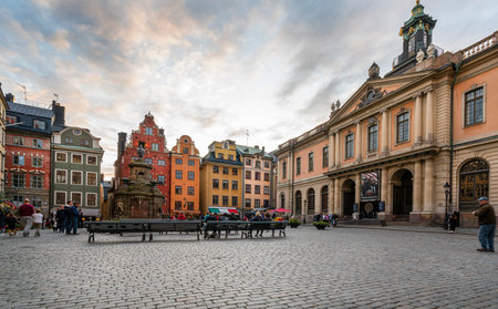 Stockholm, Sweden. September 2019. a view of the Swedish Accademy palace in Stortorget squareのeditorial素材