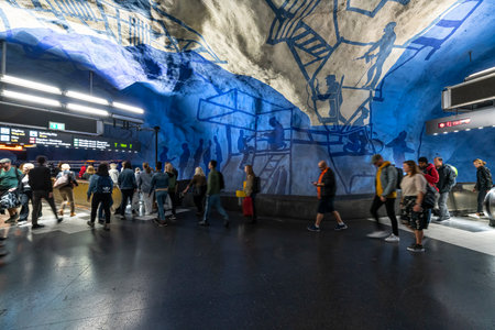 Stockholm, Sweden. September 2019. the interior view of  T-Centralen Metro Stationのeditorial素材