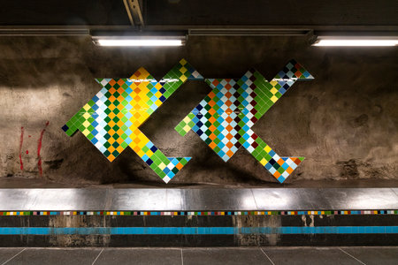 Stockholm, Sweden. September 2019.  The interior view of the  Vastra Skogen Metro Station  platformのeditorial素材
