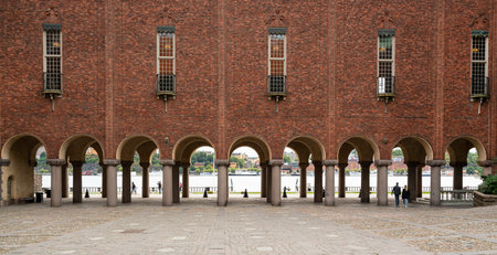 Stockholm, Sweden. September 2019.  the view of the arcades of the city hallのeditorial素材