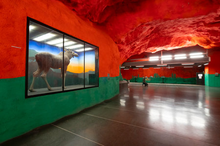 Stockholm, Sweden. September 2019.  The interior view of the  Solna centrum Metro Station  platformのeditorial素材