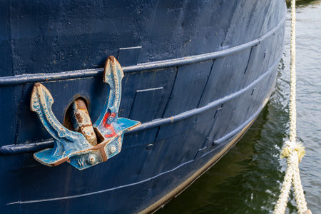 Stockholm, Sweden. September 2019.   the anchor on a boat moored on the quayのeditorial素材