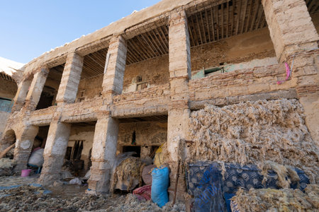 Fez, Morocco. November 9, 2019.  a laboratory for washing and drying and dyeing woolのeditorial素材