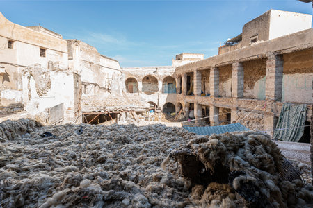 Fez, Morocco. November 9, 2019.  a laboratory for washing and drying and dyeing woolのeditorial素材
