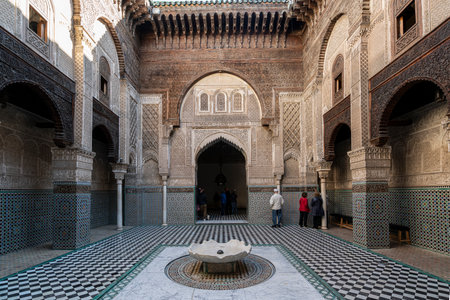 Fez, Morocco. November 9, 2019. The  Al Attarine Madrasa courtyard.のeditorial素材