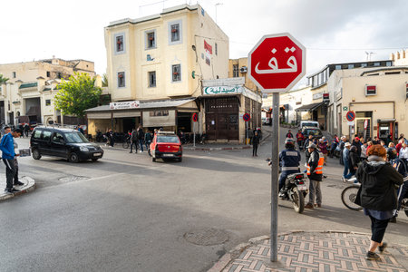 Fez, Morocco. November 9, 2019.   a busy intersection in the city centerのeditorial素材