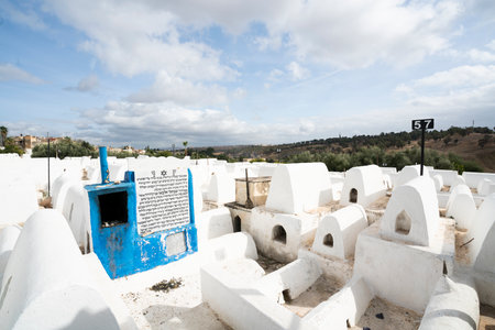 Fez, Morocco. November 9, 2019. the white tombs in the Jewish cemeteryのeditorial素材
