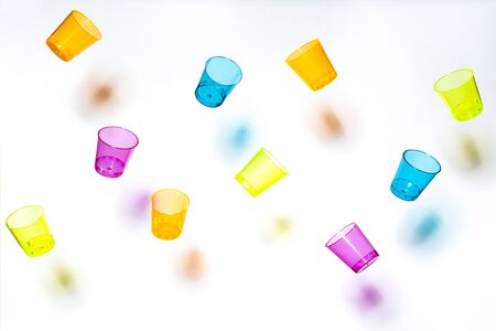 some colored glasses hangingの写真素材
