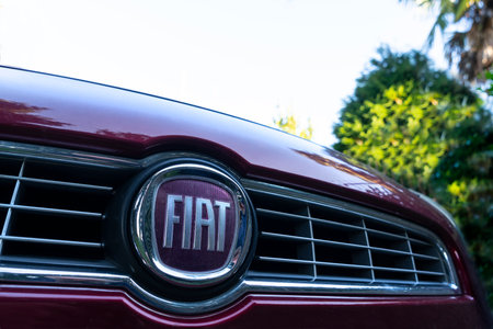the emblem of the FIAT car brand on the front of a carのeditorial素材
