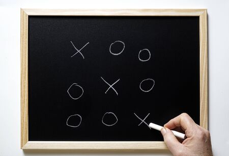 a tris game on the blackboardの写真素材