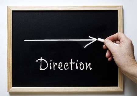 blackboard with writing direction and an arrow indicating the rightの写真素材