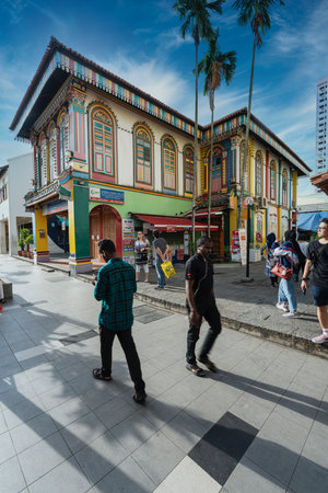 Singapore. January 2020. Colorful houses in Little India neighborhoodのeditorial素材