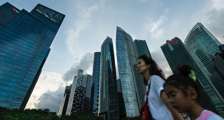 Singapore. January 2020. people walking among the skyscrapers in Marina bayのeditorial素材