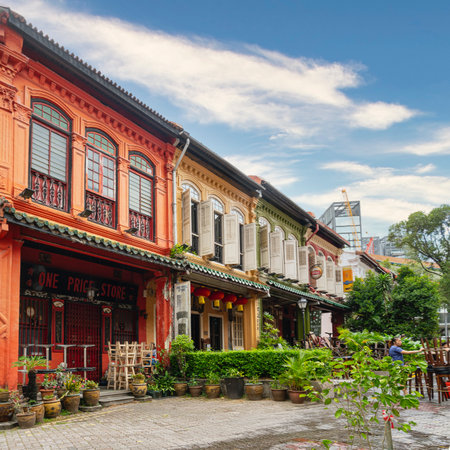 Singapore, January 2020.  A view of the typical old shop houses in Emerald Hill Road