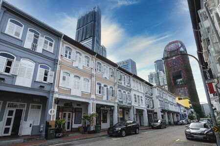 Singapore.  January 2020.  typical shophouses in the city center