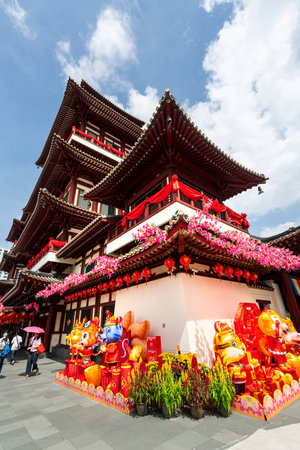 Singapore. January 2020.  The external view of the Buddha Tooth Relic Temple