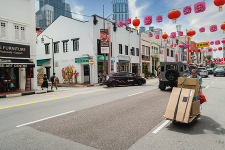 Singapore. January 2020. the decorations for the Chinese New Year on the streets in Chinatown