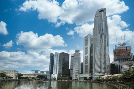 Singapore. January 2020. A view of Singapore river with the skyscrapers on the backgroundのeditorial素材