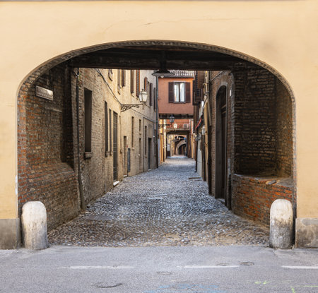 Ferrara, Italy. August 6, 2020. the clock tower in the cathedral square in ferrara, italyのeditorial素材