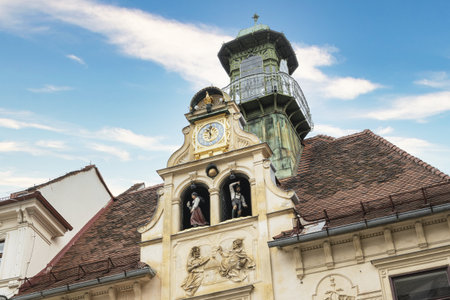 Graz, Austria, August 2020. Austrian post box in the street of the city centerのeditorial素材