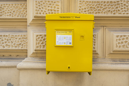 Graz, Austria, August 2020. Austrian post box in the street of the city centerのeditorial素材