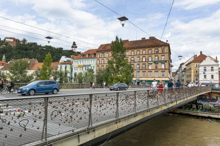 Graz, Austria. August 2020. the locks left by lovers on the Erzherzog-Johann bridgeのeditorial素材