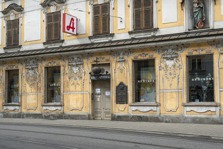 Klagenfurt, Austria. August 2020. A view of a typical old palace courtyard in the city centerのeditorial素材