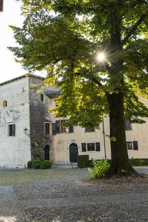 Strassoldo, Italy. September 11, 2020. panoramic view of the houses in the medieval rural village of Strassoldoのeditorial素材