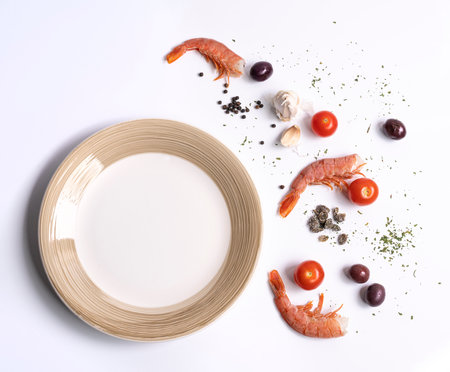 the ingredients to prepare the prawns on a stone surfaceの写真素材