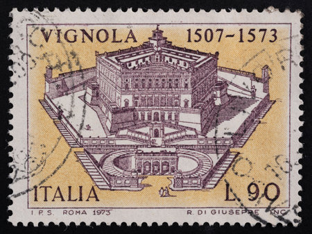 Udine, Italy. December 10, 2020. the commemoration of Jacopo Barozzi da Vignola on an Italian postage stampのeditorial素材