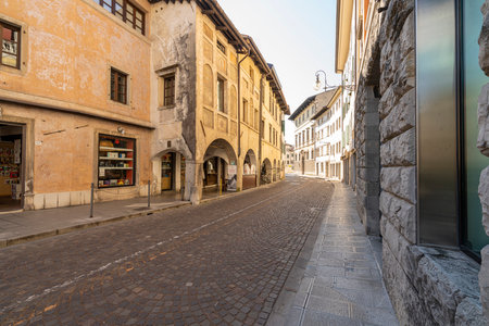 Udine, Italy. March 3, 2021. A panoramic view of Giacomo Matteotti square in the city centerのeditorial素材