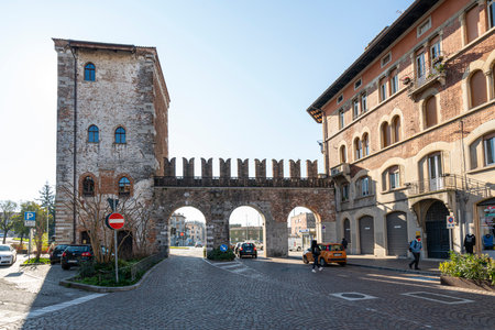 Udine, Italy. March 3, 2021. A panoramic view of Giacomo Matteotti square in the city centerのeditorial素材
