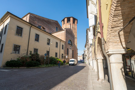 Udine, Italy. March 3, 2021. A panoramic view of Giacomo Matteotti square in the city centerのeditorial素材