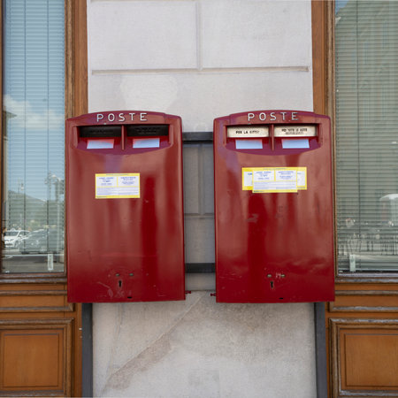 Trieste, Italy. May 3, 2021. two Italian post boxes on a building in the cityのeditorial素材