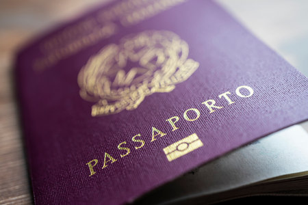 detail of the cover of the Italian passportのeditorial素材