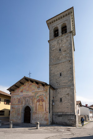 Cividale del Friuli, Italy. May 5, 2021. external view of the church of San Pietro e San Biagio in the town centerのeditorial素材