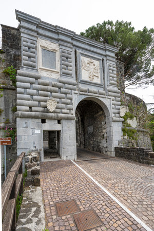 Gorizia, Italy. May 21, 2021. the ancient Porta Leopoldina which was the entrance to the castle village on the homonymous hill in the city centerのeditorial素材